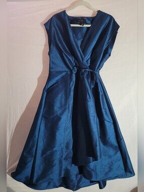 Donna Karan Deep Blue Satin Wrap High-Low Dress